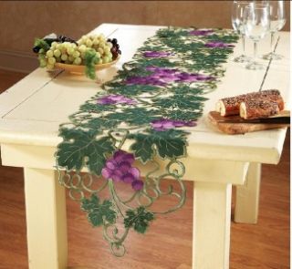 New Vineyard Grapes Leaf Embroidered Dining Table Runner Linen Kitchen