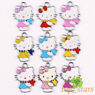  Silver Mix Color Hello Kitty Cat Pendants Charms 24 18mm TS113