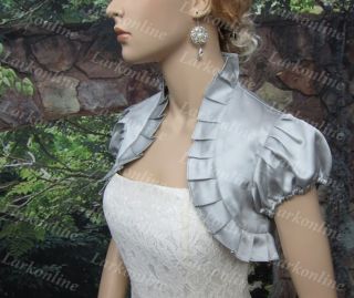 Gray Satin sleeveless bridal bolero jacket shrug Stole Wraps S M L XL