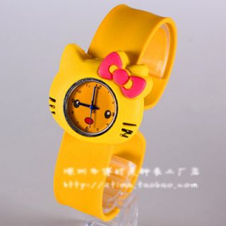 Cute Hello Kitty Watch bow knot Cat Face Cartoon Silicone Jelly watch