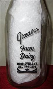 Greaves Farm Dairy Morrisville VT Quart Bottle Black Pyro
