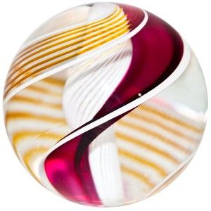  Glass Marble ~ Steve Maslach ~ Latticinio w/ Brilliant Ruby Red Ribbon