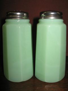 Jadeite green glass salt and pepper shakers set Jadite Jade milk