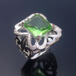  Vintage Silver Gemstone Ring Green Quartz Ring Size 5 5