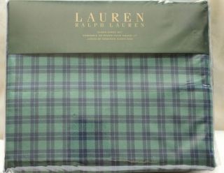  Lauren Dark Blue and Green Tartan Plaid Queen Sheet Set New