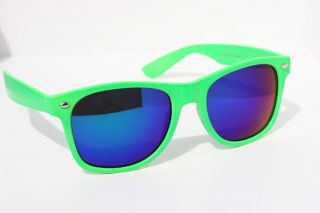80s Vintage Retro Sunglasses Neon Green with Blue Mirror Lens Wayfare