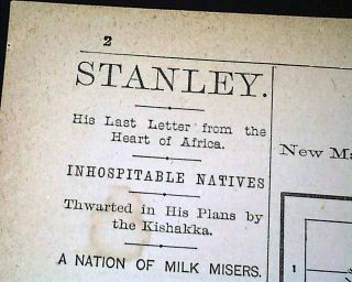 Henry Morton Stanley Africa Exploration 1876 Newspaper