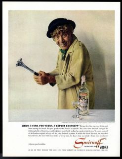 1961 Ad Smirnoff Vodka Harpo Marx Brothers Horn Bottle