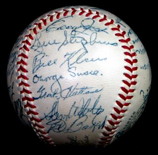 1955 Boston Red Sox team signed by thirty players on an OAL baseball