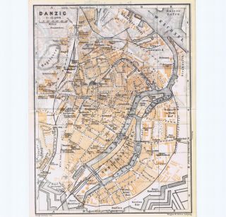 1925 Map Landkarte Danzig Gdansk Germany Poland