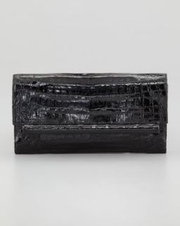 Front Flap Crocodile Bar Clutch Bag, Black