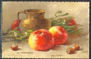 JX15 A s Klein Still Life Apples Hazelnuts Mistletoe Fine Litho STZF
