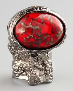 Yves Saint Laurent Red Glass Arty Ring, Silvertone   