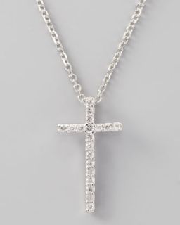 Small Diamond Cross Pendant Necklace, White Gold