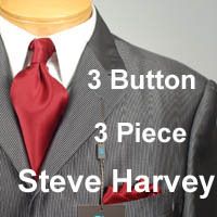 52R Suit Steve Harvey Black Grey Pin Cord 3 Piece Mens Suits 52