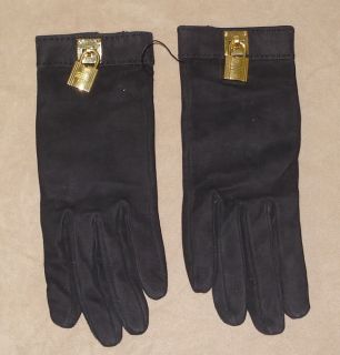 Hermes Paris Ladies Suede Stainless Steel Locket Gloves