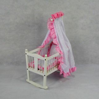 Newly listed Wooden Doll Bed Crib Cot Rocker Medium Suits Doll 17