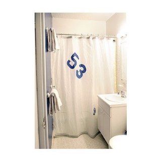  Shower Curtain in White Sailcloth with Blue Number
