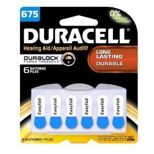  of 6 Hearing Aid Batteries Duracell 675 Zinc Air Easy Tab 36 Batteries