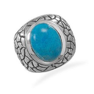 Sterling Silver Oxidized Created Turquoise Ring   Size 10