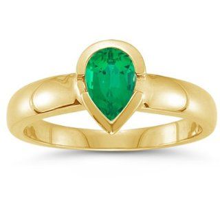 65 Cts of 8x5 mm AAA Pear Natural Emerald Solitaire Ring in 18K