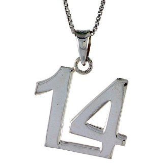 Sterling Silver Digit Number 14 Pendant 3/4 inch (18 mm