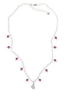 Silver Number   4 on a Fuchsia Crystal Waterfall Necklace [Jewelry