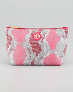 Tory Burch Snake Printed Small Slouchy Cosmetic Bag, Carnation