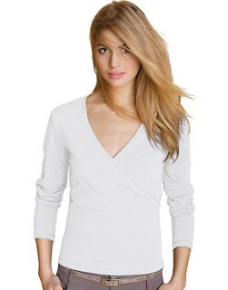 Hanes Signature Tagless Ult Stretch Long Sleeve Wrap Front Womens T