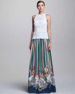 Donna Karan Paper Cotton Origami Blouse & Crystal Print A Line Skirt
