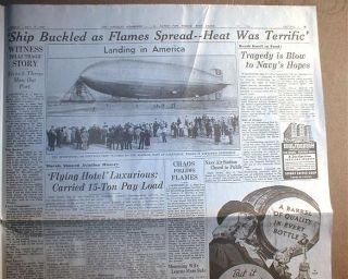 1937 Newspaper Airship Hindenburg Explodes Big Headline