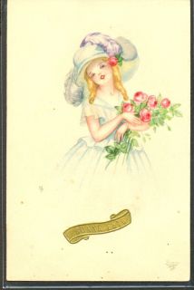 JZ195 A s Hannes Petersen Victorian Girl Feather Hat Roses Primus