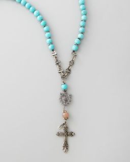 Y1EB1 Love Heals Long Beaded Cross Necklace, Turquoise