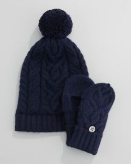  Cashmere Cable Knit Hat & Plain Gloves, Sizes 2 6, Gray