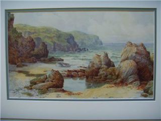Maud Hollyer FL 1890 1910 Watercolour Rocky Coast View