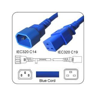  C14 Plug to C19 Connector 10 Feet 15a/250v 14/3 SJT Blue   