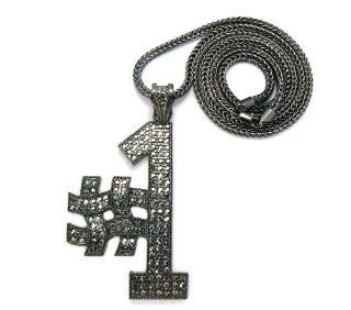 Black Iced Out Number 1 Sign (#1) Pendant with a 36 Inch Franco Chain
