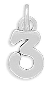 Sterling Silver Charm Pendant Number 3 Three Jewelry 