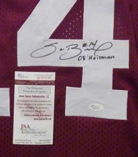  BRADFORD AUTOGRAPHED/SIGNED OKLAHOMA SOONERS RED JERSEY W/08 HEISMAN