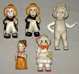 Original Antique Lot of 5 Bisque Japanese Dolls