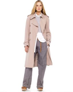 Michael Kors Gabardine Long Trench, Cropped Cashmere Sweater & Crushed