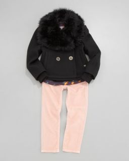 3XDN Juicy Couture Faux Fur Trim Jacket, Velvet Trim Pintuck Top