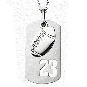  Sterling Silver Football Sports Number Dog Tag Pendant Jewelry