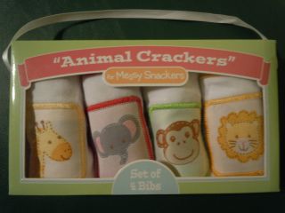 Animal Crackers for Messy Snackers Set of 4 Bibs Giraffe Elephant
