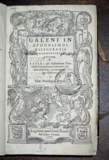 Galen HIPPOCRATES 1552 Medical APHORISMS Physician GALENIC Greek LATIN