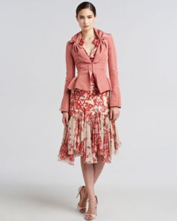 45CD Zac Posen Fitted Taffeta Blazer & Hibiscus Print Flared Dress