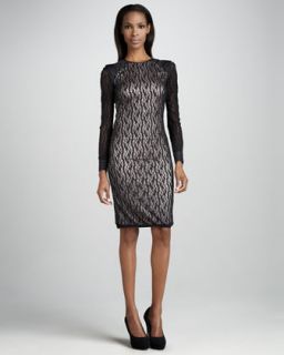 Houndstooth Lace Long Sleeve Dress