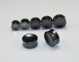 Pair 7/16 Inch   1 Inch Concave Hematite Double Flare Saddle Plugs