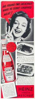 1941 Ad Heinz Tomato Ketchup Barbecued Steak Patties Cooking Sauce Red