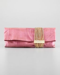 V1E58 Jimmy Choo Chandra Chain Snakeskin Clutch Bag, Pink/Purple